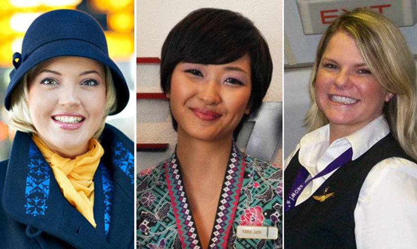 Flugbegleiterinnen von Estonian, Malaysia und American: Drei innovative Fluglinien.