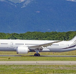 Eine Boeing 787 der koreanischen Delegation am Flughafen Genf.