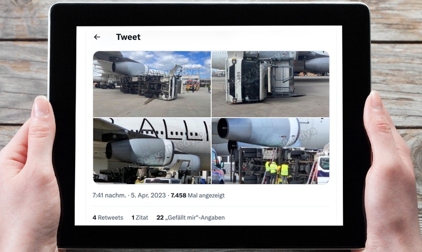 Fotos der Kollision bei Twitter: Der A340 fliegt wieder.