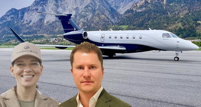 Eine Praetor 600 von Tyrolean Jets & Services: Die beiden Ko-Chefs Martina Cobb und Philipp Schuster.