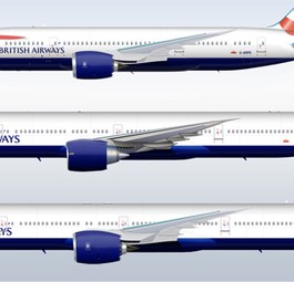 Größenvergleich von Dreamliner B787-9, B777-300ER und B777-9X (Schätzung).