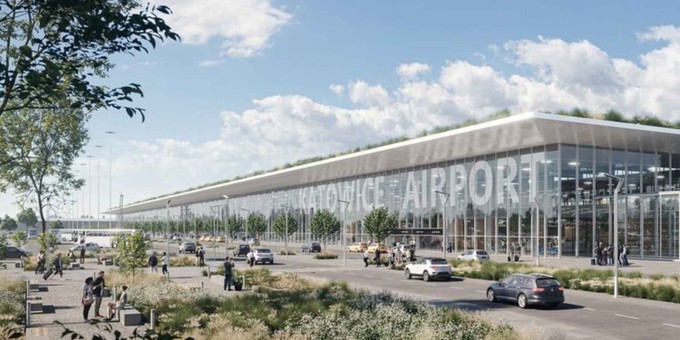 So soll das neue Passagierterminbal am Flughafen Katowice aussehen.