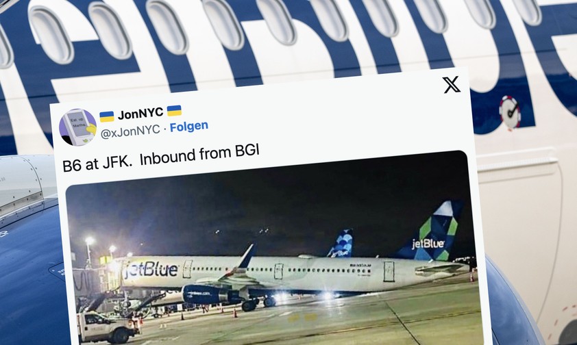 Airbus A321 von Jetblue und ein Tweet zum Vorfall: Geschehen in New York.