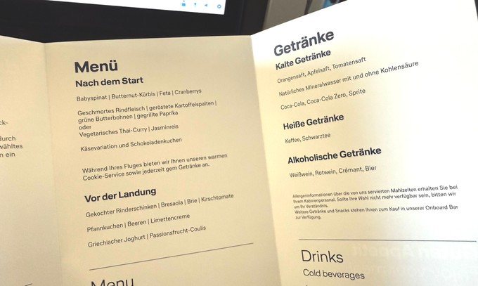 Die Menükarte: Weißwein, Rotwein, Crémant, Bier ...