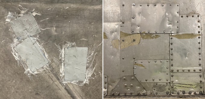 Bereits repariert: Zwei verschiedene Containerwände.