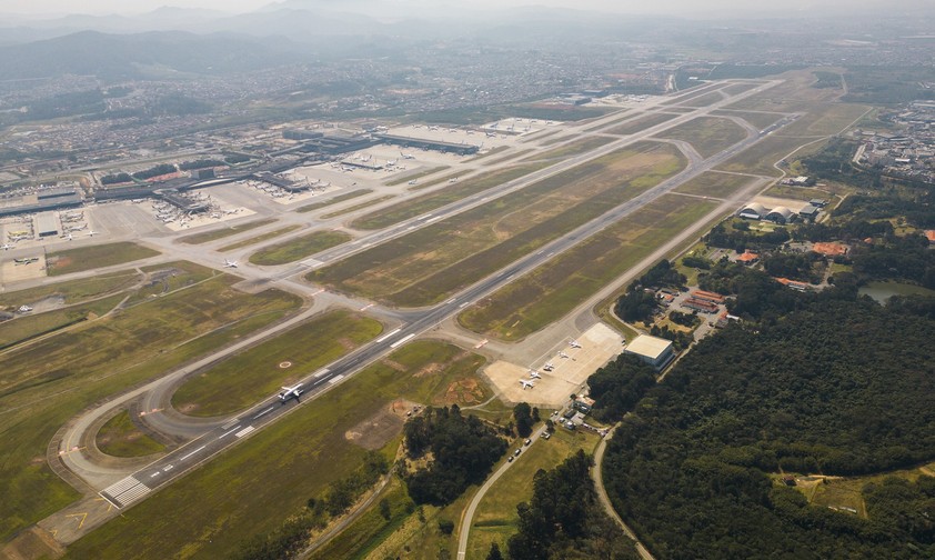 Luftaufnahme vom Flughafen Guarulhos: Der Abstand der beiden Pisten beträgt 375 Meter.