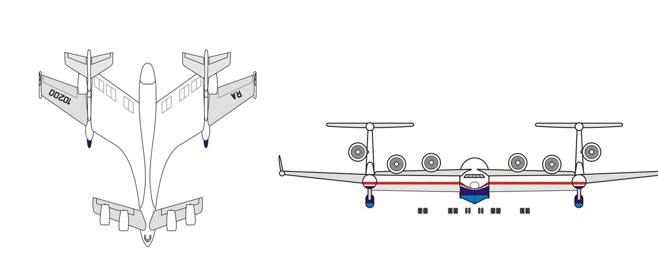 Skizze der Beriev Be-2500. Am Amphibienflugzeug wird seit Jahrzehnten gearbeitet.