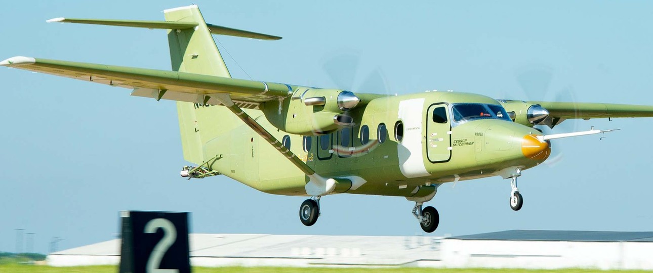 The first twenty seconds in the air: Textron's Cessna 408 Sky Courier on its first flight.