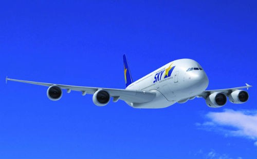 Computeranimation eines Skymark-A380.