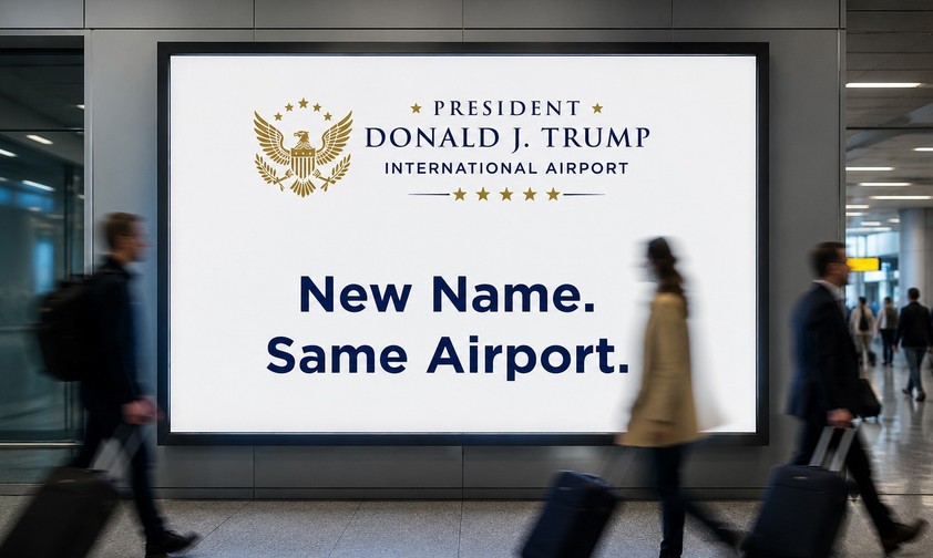 So wirbt der Flughafen für den Namenswechsel (Symbolbild): Der neue Name kommt nicht nur gut an.