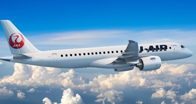 Embraer E190-E2 in den Farben von J-Air: Japan Airlines setzt für die Regionaltochter auf den brasilianischen Regionaljet.