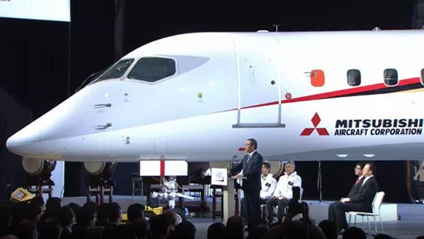 Auffallend am Mitsubishi Regional Jet ist seine spitze Nase. Er ist in der größeren Variante 35,8 Meter lang und weist eine Spannweite von 29,2 Metern auf.