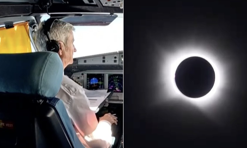 Blick ins Cockpit und Blick aus dem Flugzeug auf die Sonnenfinsternis: Bilder aus dem Video von Iberia.