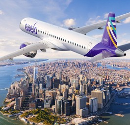 Embraer E195-E2 in den Farben von Avelo über New York: Die Airline will expandieren.