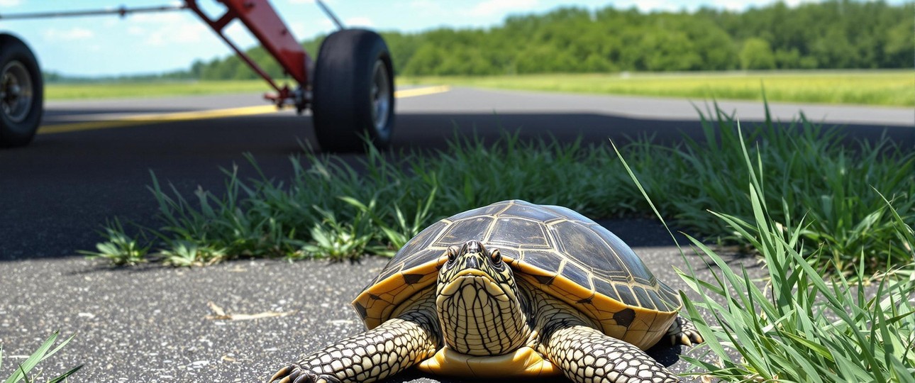 Schnappschildkröte auf der Piste: Ein Pilot musste dem Tier ausweichen und stürzte ab.