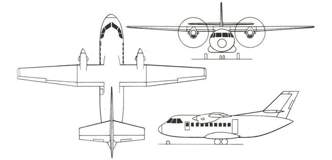 In Italien waren Ende der Siebzigerjahre Ingenieure daran, ein neues Turbopropflugzeug zu entwickeln. Eine Skizze der Aeritalia AIT-230.