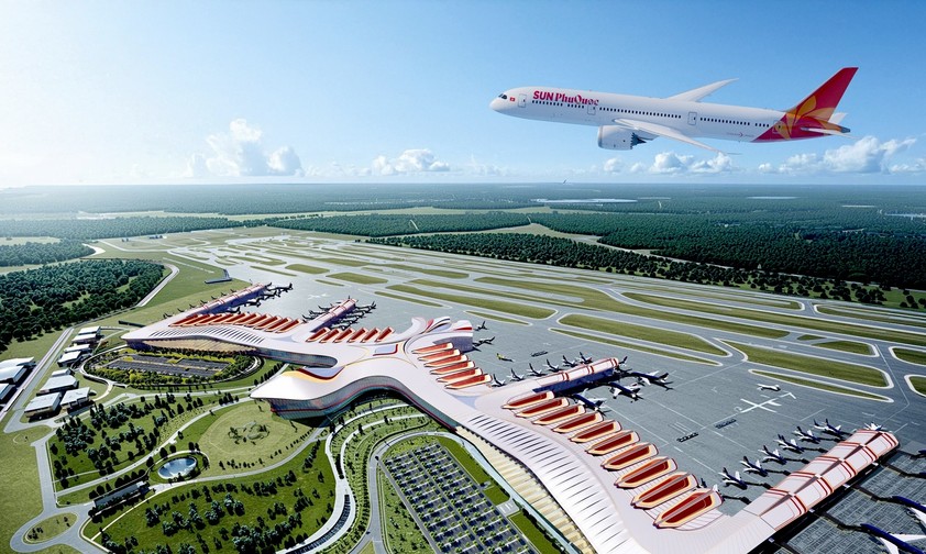 Boeing 787 von Sun Phu Quoc Airways über dem neuen Flughafen Phu Quoc (Computerskizze): Bald WIrklichkeit.