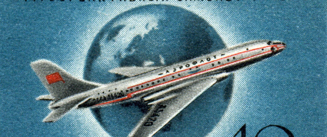 Sowjetische Briefmarke mit Tu-104-Motiv: Das Flugzeug galt als ultramodern.