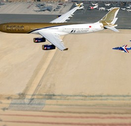 Airbus A340-300 von Gulf Air an einer Flugschau: Die Airline ist wirtschaftlich angeschlagen.