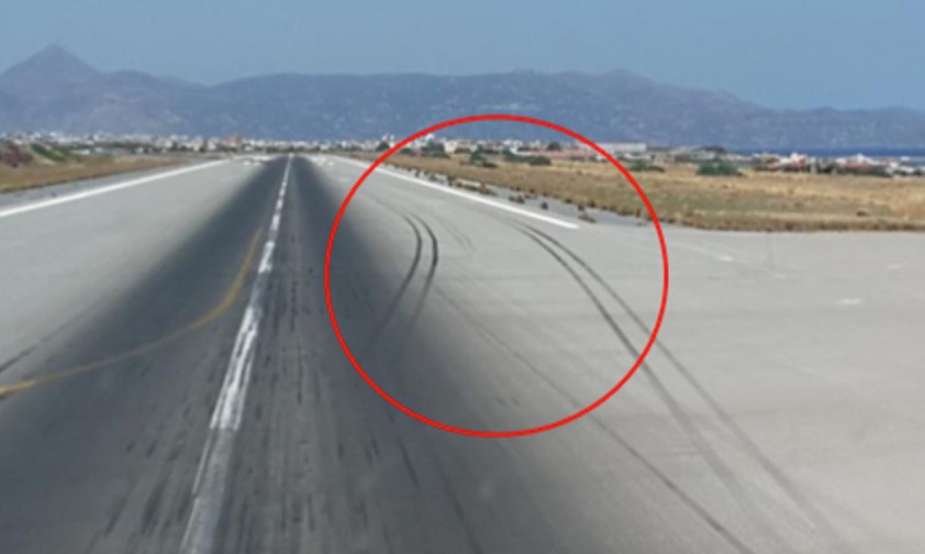 Gummiabriebspuren durch den Startabbruch auf Piste 27 in Heraklion.