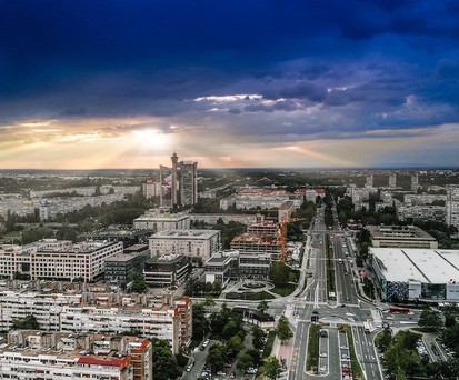 Blick über Neu-Belgrad, das für seine Architektur bekannt ist