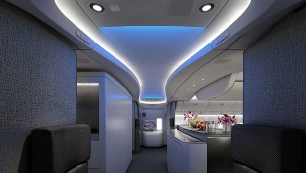 Die Deckenverkleidungen von Teague für Boeing: Die amerikanischen Designer gestalten seit Jahrzehnten die Kabinen von Boeing. Hoffentlich schaffen es ihre futuristischen Deckendesigns bald in die Maschine.