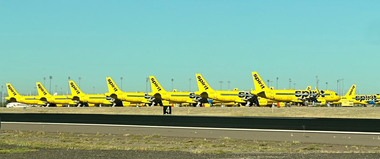 Während der Pandemie gegroundete Flugzeuge von Spirit Airlines: Bleibt die Fluglinie nun ganz am Boden?
