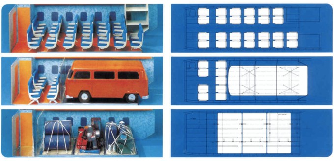Neben reinen Passagier- und Frachtkonfigurationen war auch eine gemischte Variante geplant - hier zu sehen mit einem Kleinbus als Fracht.