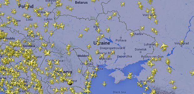 Karte des Luftraumes der Ukraine: Wenig Verkehr.