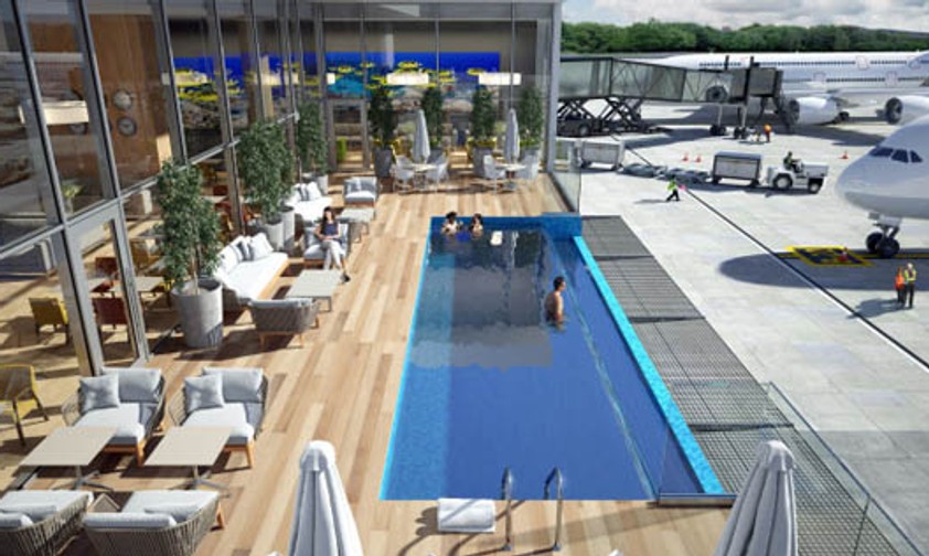 Grandiose Aussicht: So wird der Pool in der neuen Lounge am Flughafen Punta Cana aussehen.