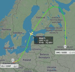 Auf dem Weg nach Leipzig: Air Bridge Cargo Flug RU675 flog einen großen Bogen über Finnland.
