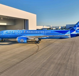 Boeing 787-9 von Etihad: Trägt eine Manchester-City-Lackierung.